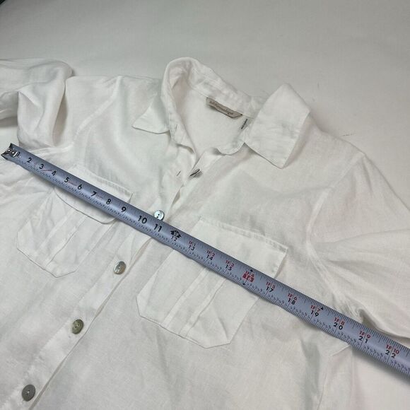 Soft Surroundings Linen Tunic Shirt Jacket M White Coastal Beach Minimalist - Picture 6 of 9